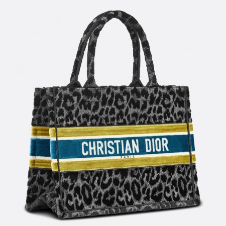 Dior Small Book Tote Bag In Grey Mizza Embroidered Velvet