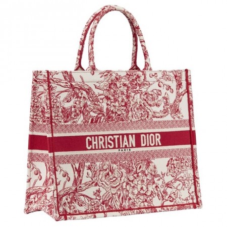 Dior Book Tote Bag In Red Hydrangea Flowers Canvas