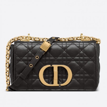 Dior Small Caro Bag In Black Cannage Calfskin