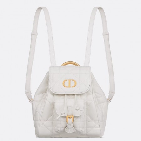 Dior Caro Small Backpack in White Macrocannage Lambskin