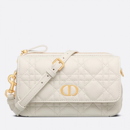 Dior Caro Pouch In White Cannage Calfskin