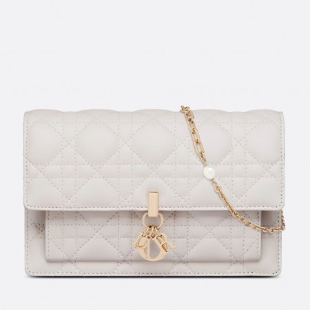 Dior Lady Dior Chain Pouch In White Cannage Lambskin