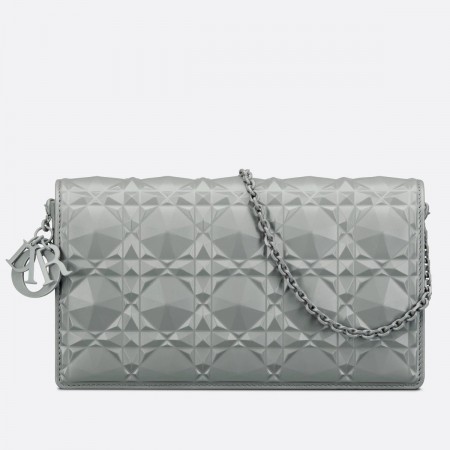 Dior Lady Dior Pouch In Grey Diamond Calfskin