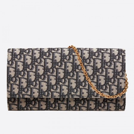 Dior Clutch Bag On Chain In Blue Oblique Canvas