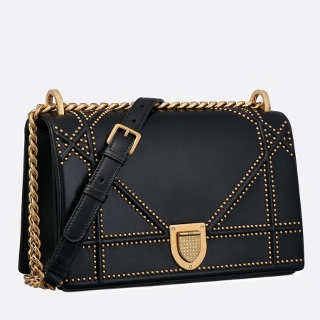 Dior Diorama Bag In Black Studded Lambskin