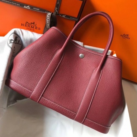 Hermes Garden Party 30 Bag In Bordeaux Clemence Calfskin