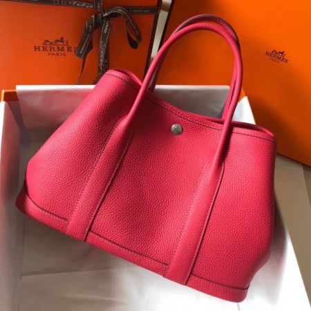 Hermes Garden Party 30 Bag In Rose Red Clemence Calfskin