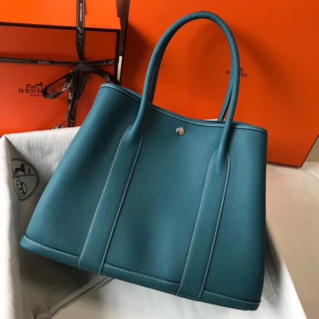 Hermes Garden Party 36 Bag In Blue Jean Clemence Calfskin