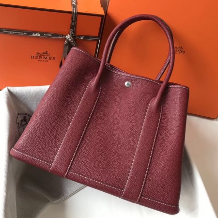 Hermes Garden Party 36 Bag In Bordeaux Clemence Calfskin