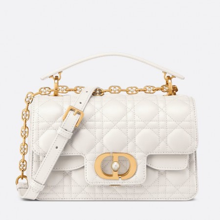 Dior Small Jolie Top Handle Bag in White Cannage Calfskin