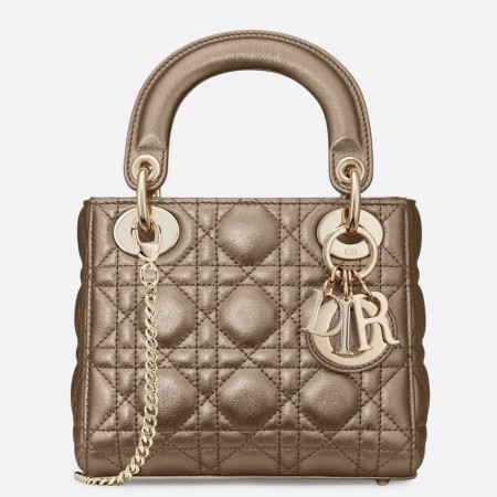 Dior Mini Lady Dior Bag In Gold Metallic Calfskin