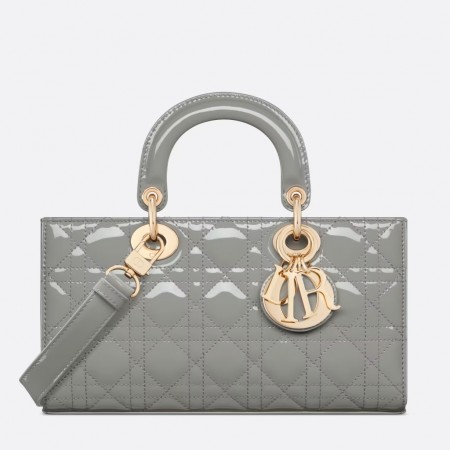 Dior Lady D-Joy Medium Bag in Grey Patent Cannage Calfskin