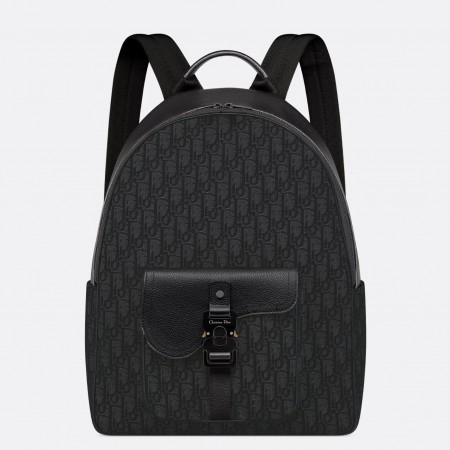 Dior Saddle Zip Backpack in Black Oblique Jacquard 