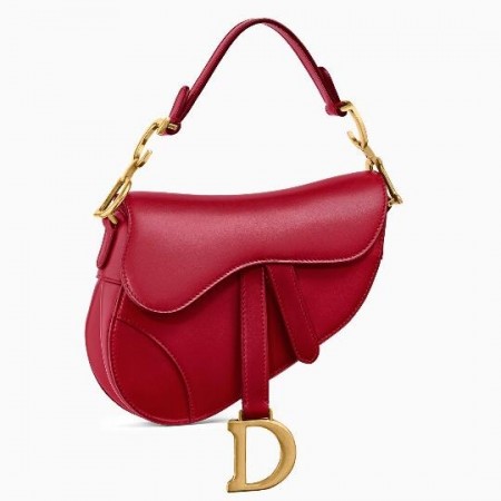 Dior Mini Saddle Bag In Red Calfskin