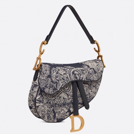 Dior Saddle Bag In Blue Toile de Jouy Reverse Jacquard