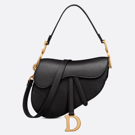 Dior Saddle Bag with Strap in Black Grained Calfskin
