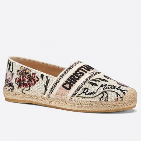 Dior Granville Espadrille In Rosa Mutabilis Embroidered Cotton