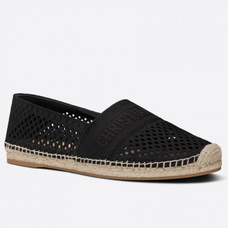 Dior Granville Espadrille In Black Mesh Embroidery