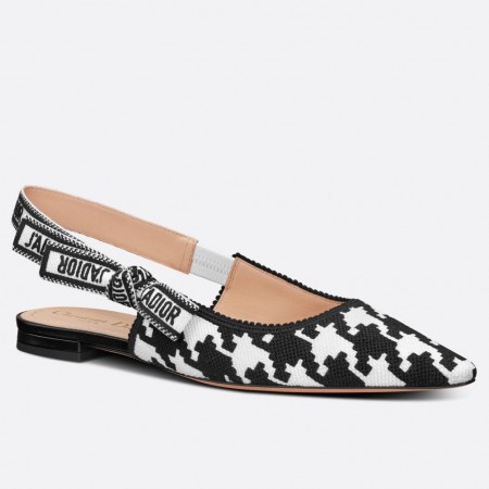 Dior J'Adior Slingback Ballerina Flats In Black Houndstooth Embroidery