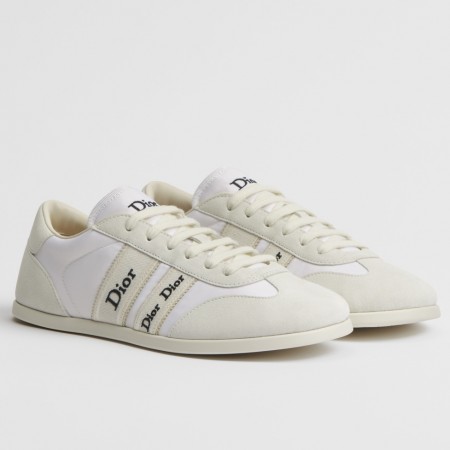 Dior Ribbon Sneakers in White Suede Calfskin and Technical Fabric