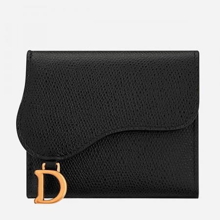 Dior Mini Saddle Tri-Fold Wallet In Black Calfskin