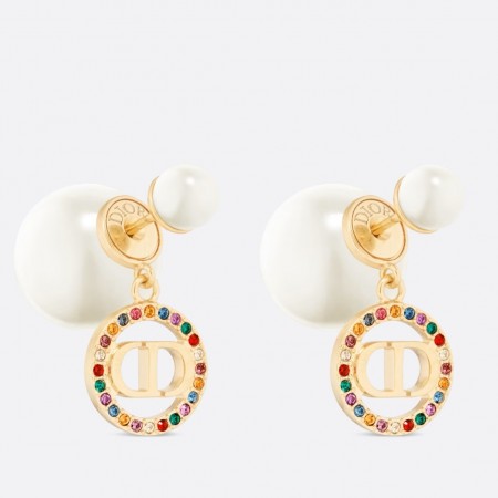 Dior Tribales Earrings in Metal and White Pearls and Multicolor Crystals