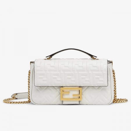 Fendi Baguette Chain Midi Bag In White Nappa Leather