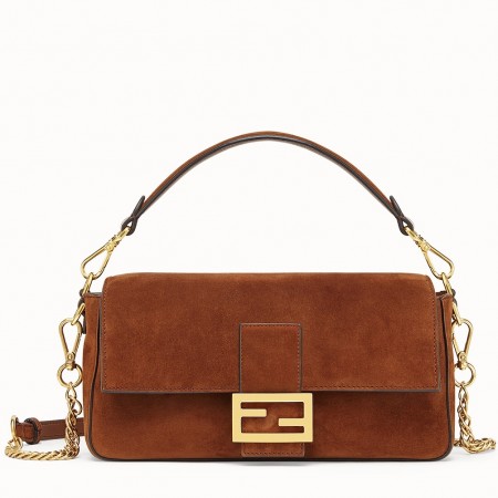 Fendi Medium Baguette Bag In Brown Suede Leather