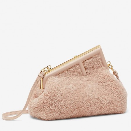 Fendi Small First Bag In Pink Wool Sheepskin 