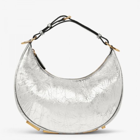 Fendi Fendigraphy Small Hobo Bag In Silver Laminated Leather