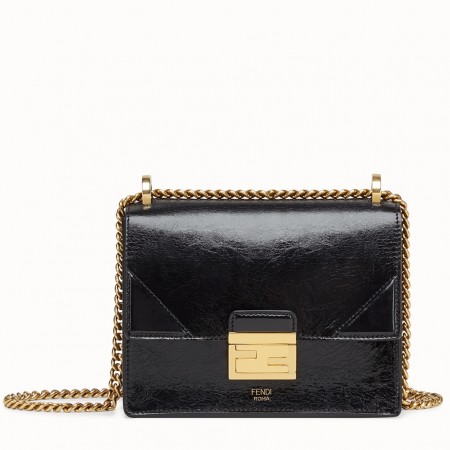 Fendi Small Kan U Bag In Black Glossy Lambskin