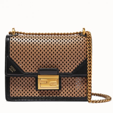 Fendi Small Kan U Bag In Beige Perforated Calf Leather