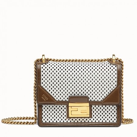 Fendi Small Kan U Bag In White Perforated Calf Leather