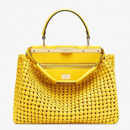 Fendi Peekaboo Medium Bag In Yellow Interlace Leather