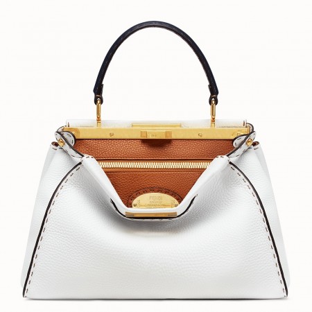 Fendi Selleria Peekaboo Medium Bag In White Roman Leather