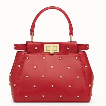 Fendi Peekaboo XS Bag With Star Studs In Red Nappa Leather 