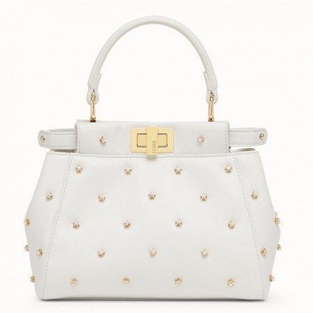 Fendi Peekaboo XS Bag With Star Studs In White Nappa Leather 