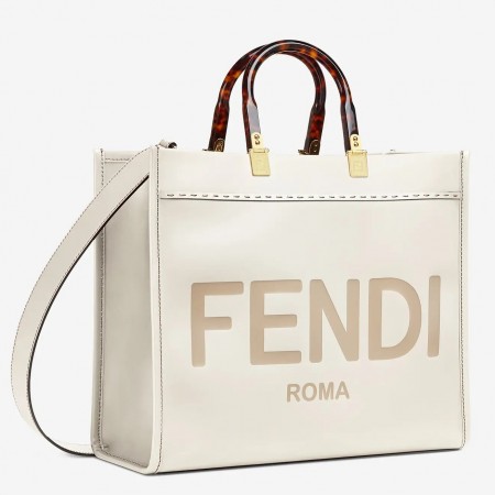 Fendi Sunshine Medium Shopper Bag In White Calfskin