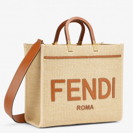 Fendi Sunshine Medium Tote Bag in Natural Straw 