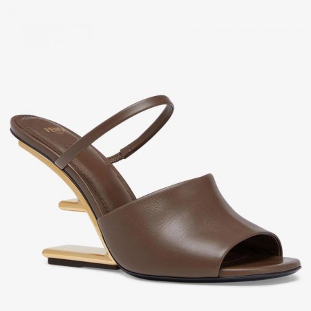 Fendi First Sandals 95mm In Dark Brown Calfskin