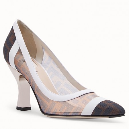 Fendi White Colibri Logo-print Mesh Pumps 85mm