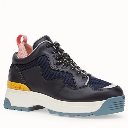 Fendi T-Rex Sneakers In Black Calfskin And Technical