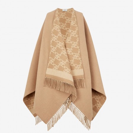 Fendi Karl Poncho In Beige Wool and Cashmere