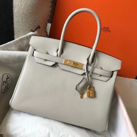 Hermes Pearl Grey Clemence Birkin 30cm Bag GHW
