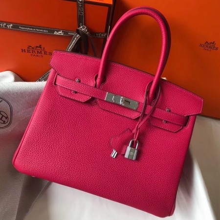 Hermes Birkin 30cm Bag In Rose Red Clemence Leather