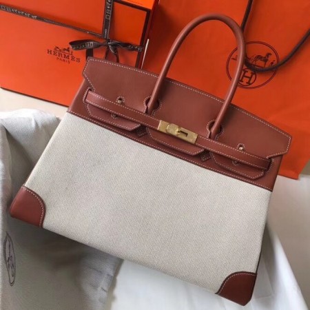 Hermes Birkin 35cm Bag In Canvas With Barenia Leather