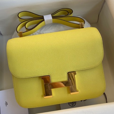 Hermes Constance 24 Handmade Bag In Lime Epsom Calfskin