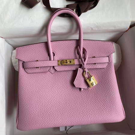 Hermes Birkin 25 Retourne Handmade Bag In Mauve Sylvestre Clemence Leather