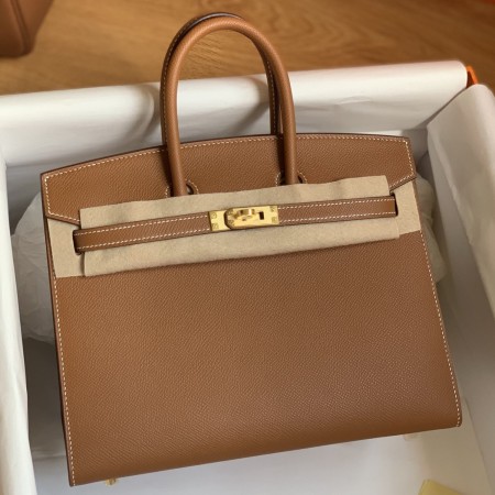 Hermes Birkin 25 Sellier Handmade Bag In Gold Epsom Calfskin