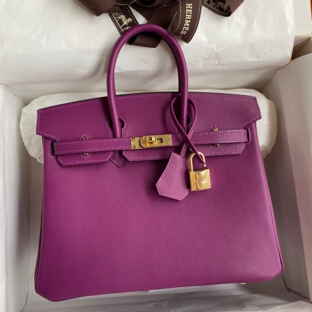 Hermes Birkin 25 Retourne Handmade Bag In Anemone Swift Calfskin